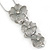 'Triple Flower' Milky White Enamel Diamante Necklace & Drop Earrings Set In Rhodium Plated Metal - 38cm Length (6cm extender) - view 4