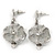 'Triple Flower' Milky White Enamel Diamante Necklace & Drop Earrings Set In Rhodium Plated Metal - 38cm Length (6cm extender) - view 5
