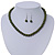Olive Green Glass Bead Necklace & Drop Earring Set In Silver Metal - 38cm Length/ 4cm Extension - view 4