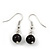 Black Glass Bead Necklace & Drop Earring Set In Silver Metal - 38cm Length/ 4cm Extension - view 5