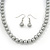 Light Grey Glass Bead Necklace & Drop Earring Set In Silver Metal - 38cm Length/ 4cm Extension - view 2