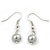 Light Grey Glass Bead Necklace & Drop Earring Set In Silver Metal - 38cm Length/ 4cm Extension - view 5