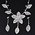 Delicate Bridal Diamante Flower Mesh 'Y'-Necklace & Drop Earrings Set In Silver Plating - 40cm Length/ 4cm Extension