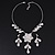 Delicate Bridal Diamante Leaf&Flower Mesh 'Y'-Necklace & Drop Earrings Set In Silver Plating - 38cm Length/ 5cm Extension - view 5