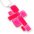 Hot Pink 'Summer Shapes' Necklace & Drop Earrings Set In Matte Silver Plating - 40cm Length/ 7cm Extension - view 4