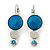 Rhodium Plated Aqua Blue Enamel, Crystal 'Multi Circle' Pendant & Drop Earrings Set - 38cm Length/ 5cm Extension - view 4