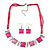Pink Enamel Square Station Cotton Cords Necklace & Drop Earrings In Rhodium Plating Set - 36cm Length/ 6cm Extension - view 2