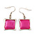 Pink Enamel Square Station Cotton Cords Necklace & Drop Earrings In Rhodium Plating Set - 36cm Length/ 6cm Extension - view 5