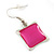 Pink Enamel Square Station Cotton Cords Necklace & Drop Earrings In Rhodium Plating Set - 36cm Length/ 6cm Extension - view 6