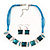 Teal Enamel Square Station Cotton Cords Necklace & Drop Earrings In Rhodium Plating Set - 36cm Length/ 6cm Extension - view 2