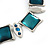 Teal Enamel Square Station Cotton Cords Necklace & Drop Earrings In Rhodium Plating Set - 36cm Length/ 6cm Extension - view 3