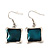 Teal Enamel Square Station Cotton Cords Necklace & Drop Earrings In Rhodium Plating Set - 36cm Length/ 6cm Extension - view 6
