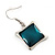 Teal Enamel Square Station Cotton Cords Necklace & Drop Earrings In Rhodium Plating Set - 36cm Length/ 6cm Extension - view 7