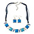 Light Blue Enamel Square Station Cotton Cords Necklace & Drop Earrings In Rhodium Plating Set - 36cm Length/ 6cm Extension - view 3