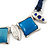 Light Blue Enamel Square Station Cotton Cords Necklace & Drop Earrings In Rhodium Plating Set - 36cm Length/ 6cm Extension - view 2