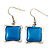 Light Blue Enamel Square Station Cotton Cords Necklace & Drop Earrings In Rhodium Plating Set - 36cm Length/ 6cm Extension - view 4