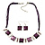 Deep Purple Enamel Square Station Cotton Cords Necklace & Drop Earrings In Rhodium Plating Set - 36cm Length/ 6cm Extension - view 2