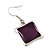 Deep Purple Enamel Square Station Cotton Cords Necklace & Drop Earrings In Rhodium Plating Set - 36cm Length/ 6cm Extension - view 7