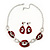 Dark Red Enamel Oval Geometric Chain Necklace & Drop Earrings Set In Rhodium Plating - 38cm Length/ 6cm Extension - view 2