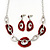 Dark Red Enamel Oval Geometric Chain Necklace & Drop Earrings Set In Rhodium Plating - 38cm Length/ 6cm Extension