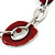 Dark Red Enamel Oval Geometric Chain Necklace & Drop Earrings Set In Rhodium Plating - 38cm Length/ 6cm Extension - view 3
