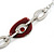 Dark Red Enamel Oval Geometric Chain Necklace & Drop Earrings Set In Rhodium Plating - 38cm Length/ 6cm Extension - view 5