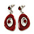 Dark Red Enamel Oval Geometric Chain Necklace & Drop Earrings Set In Rhodium Plating - 38cm Length/ 6cm Extension - view 4