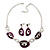 Purple Enamel Oval Geometric Chain Necklace & Drop Earrings Set In Rhodium Plating - 38cm Length/ 6cm Extension - view 2