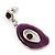 Purple Enamel Oval Geometric Chain Necklace & Drop Earrings Set In Rhodium Plating - 38cm Length/ 6cm Extension - view 7