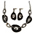 Dark Grey Enamel Oval Geometric Chain Necklace & Drop Earrings Set In Gun Metal Finish - 38cm Length/ 6cm Extension - view 2