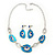 Light Blue Enamel Oval Geometric Chain Necklace & Drop Earrings Set In Rhodium Plating - 38cm Length/ 6cm Extension - view 2