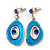 Light Blue Enamel Oval Geometric Chain Necklace & Drop Earrings Set In Rhodium Plating - 38cm Length/ 6cm Extension - view 4