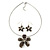 Grey Enamel Diamante 'Flower' Wire Necklace & Drop Earrings Set In Silver Plating - 38cm Length/ 5cm Extension - view 2