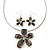 Grey Enamel Diamante 'Flower' Wire Necklace & Drop Earrings Set In Silver Plating - 38cm Length/ 5cm Extension