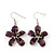 Purple Enamel Diamante 'Flower' Wire Necklace & Drop Earrings Set In Silver Plating - 38cm Length/ 5cm Extension - view 4