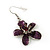 Purple Enamel Diamante 'Flower' Wire Necklace & Drop Earrings Set In Silver Plating - 38cm Length/ 5cm Extension - view 5