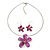 Fuchsia Enamel Diamante 'Flower' Wire Necklace & Drop Earrings Set In Silver Plating - 38cm Length/ 5cm Extension - view 2