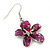 Fuchsia Enamel Diamante 'Flower' Wire Necklace & Drop Earrings Set In Silver Plating - 38cm Length/ 5cm Extension - view 5