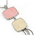 Pale Pink/ Cream Enamel Square Tassel Pendant & Drop Earrings Set In Rhodium Plating - 38cm Length/ 5cm Extension - view 3