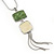 Light Green/ Cream Enamel Square Tassel Pendant & Drop Earrings Set In Rhodium Plating - 38cm Length/ 5cm Extension - view 6