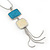 Sky Blue/ Cream Enamel Square Tassel Pendant & Drop Earrings Set In Rhodium Plating - 38cm Length/ 5cm Extension - view 2