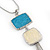 Sky Blue/ Cream Enamel Square Tassel Pendant & Drop Earrings Set In Rhodium Plating - 38cm Length/ 5cm Extension - view 3