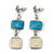 Sky Blue/ Cream Enamel Square Tassel Pendant & Drop Earrings Set In Rhodium Plating - 38cm Length/ 5cm Extension - view 5