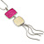 Pink/ Cream Enamel Square Tassel Pendant & Drop Earrings Set In Rhodium Plating - 38cm Length/ 5cm Extension - view 2