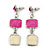 Pink/ Cream Enamel Square Tassel Pendant & Drop Earrings Set In Rhodium Plating - 38cm Length/ 5cm Extension - view 5