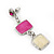 Pink/ Cream Enamel Square Tassel Pendant & Drop Earrings Set In Rhodium Plating - 38cm Length/ 5cm Extension - view 6