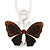Brown Glass 'Butterfly' Necklace & Drop Earrings Set In Silver Tone - 38cm Length/ 5cm Extension - view 2
