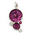 Magenta 'Floral Circles' Pendant Necklace & Drop Earrings Set In Rhodium Plating - 36cm Length/ 6cm Extension - view 7