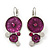 Magenta 'Floral Circles' Pendant Necklace & Drop Earrings Set In Rhodium Plating - 36cm Length/ 6cm Extension - view 8