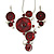 Burgundy Enamel 'Floral Circles' Pendant With Silver Tone Snake Chain & Drop Earrings Set - 36cm Length/ 6cm Extension